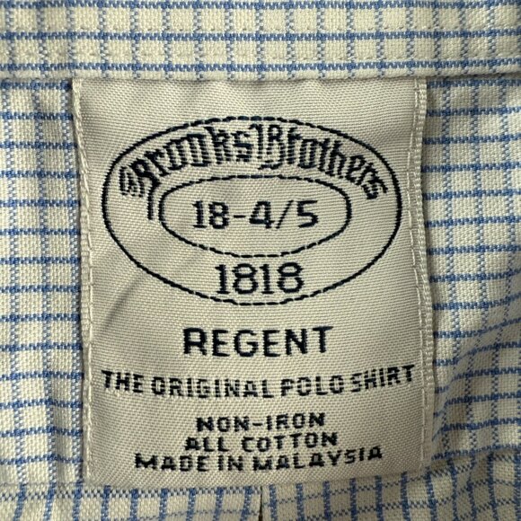 Brooks Brothers Button-Down Cotton 18 4/5 Regent Check Blue Non-Iron Shirt Men - Picture 10 of 14